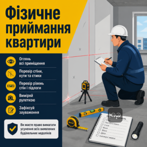 Фізичне прийняття квартири після забудовника та перевірка стін і стяжки