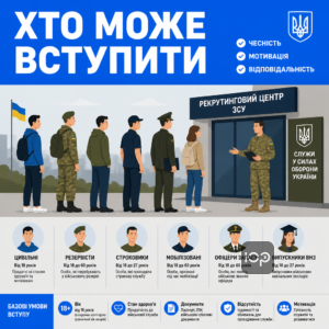 Укладення контракту на військову службу для різних категорій кандидатів та базові умови вступу
