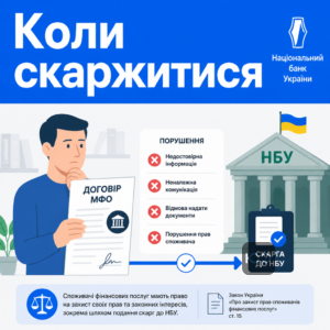 Скарга в НБУ на МФО подається коли є підтверджені порушення прав споживача фінансових послуг