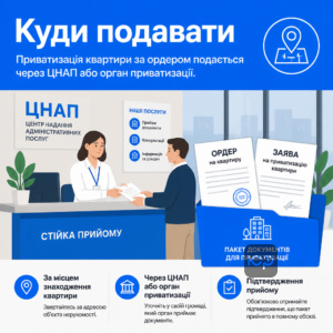 Приватизація квартири за ордером подається через ЦНАП або орган приватизації