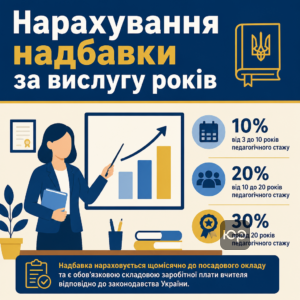 Нарахування надбавки за вислугу років вчителям залежно від педагогічного стажу