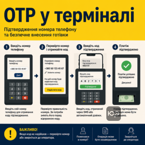 OTP верифікація терміналів під час внесення готівки та підтвердження номера телефону