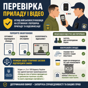 Огляд військовослужбовця на сп’яніння і перевірка приладу та відеофіксації