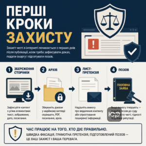 Защита чести в интернете начинается с первых дней после публикации, когда нужно зафиксировать доказательство, подать жалобу и подготовить иск.