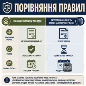 Порівняння законопроєкту 15242 і чинних правил ротації військових