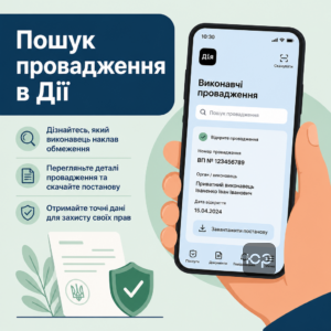 Поиск исполнительного производства через приложение Дія для выяснения данных исполнителя