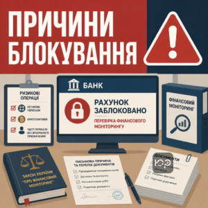 Блокування рахунку через фінмоніторинг часто пов’язане з нетиповими операціями, криптоактивами або частими переказами без зрозумілого призначення.