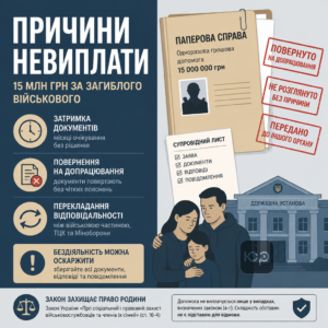Невыплата 15 млн за погибшего военнослужащего из-за задержки документов или отказа в рассмотрении