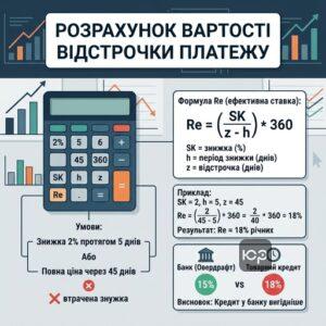 Формула розрахунку ефективної ставки процента за товарним кредитом для бізнесу