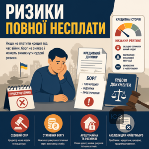 Якщо не платити кредит під час війни, борг не зникає і можуть виникнути судові ризики
