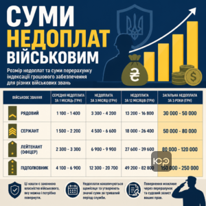 Размер недоплат и суммы перерасчета индексации денежного обеспечения для различных военных званий