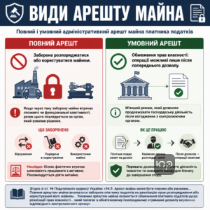 Повний і умовний адміністративний арешт майна платника податків