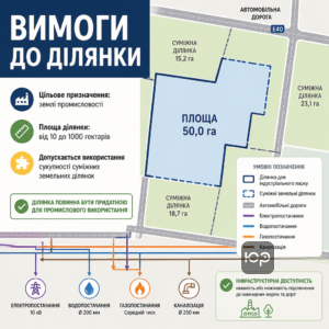Требования к земельному участку для земли индустриальных парков по площади и размещению