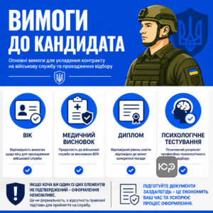 Основні вимоги для укладення контракту на військову службу та проходження відбору
