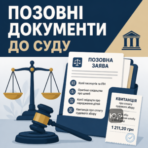 Пакет документів для розлучення через суд у 2025 році разом із квитанцією про судовий збір