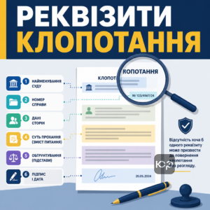 Обов'язкові реквізити які повинен містити зразок клопотання до суду