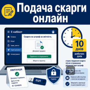 Подача скарги на штраф за звітність через Е‑кабінет і строки 10 днів