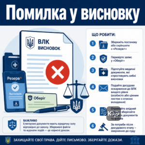 Дії якщо у висновку ВЛК є помилка та оскарження електронного висновку