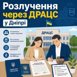 Розлучення у Дніпрі через ДРАЦС за взаємною згодою подружжя