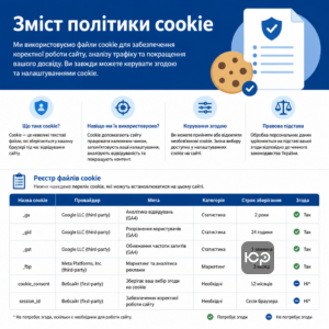 Cookie-политика и перечень cookies с названиями провайдеров и сроками