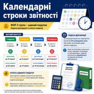 Календарні дедлайни звітності та сплати єдиного податку ФОП 3 групи