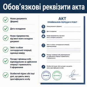 Обязательные реквизиты акта приема-передачи выполненных работ по закону об бухучете