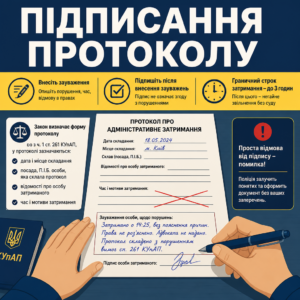 Заполнение замечаний и подписание протокола задержания полицией