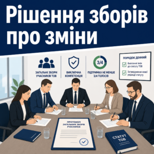 Загальні збори учасників ухвалюють рішення про внесення змін до статуту ТОВ