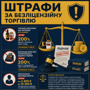 Штрафні санкції за торгівлю алкоголем та тютюном без ліцензії