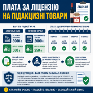 Вартість та терміни сплати ліцензії на алкоголь та тютюн