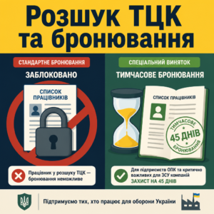 Чи можна забронювати працівника якщо він у розшуку ТЦК та спеціальне 45-денне бронювання