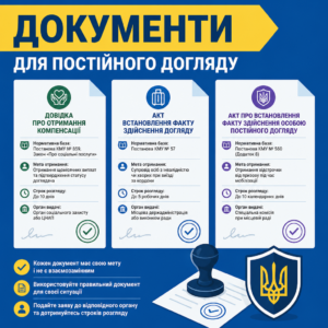 документи що підтверджують постійний догляд за особою та встановлення факту здійснення догляду