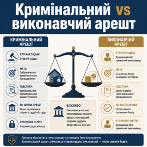 Відмінності між арештом майна у кримінальному та виконавчому провадженні