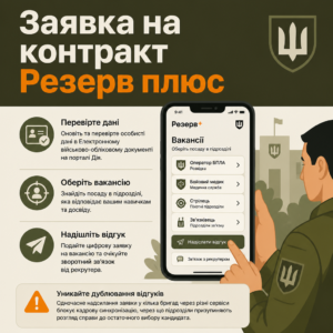 Подання заявки на військову службу за контрактом через застосунок Резерв плюс
