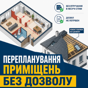 Перепланування квартир та ремонт покрівлі без дозвільних документів