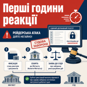 Алгоритм перших годин при рейдерському захопленні бізнесу і звернення до Мін'юсту та суду