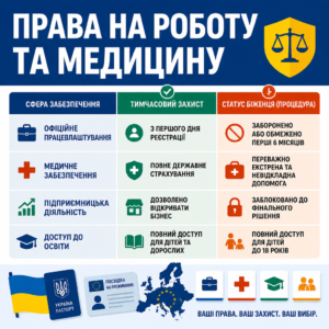 Порівняльна таблиця прав на роботу та медицину для українців у ЄС