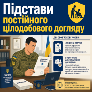 Постійний цілодобовий догляд як законна підстава для звільнення військового