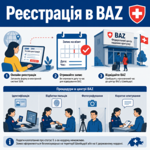 Реєстрація на тимчасовий захист у Швейцарії через BAZ