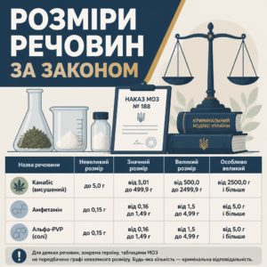 Класифікація та розміри наркотичних засобів за наказом міністерства