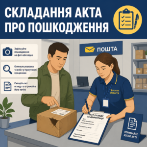 Складання акта огляду та дефектації у відділенні для отримання компенсації за пошкоджену посилку