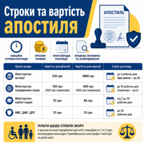 Тарифы и сроки рассмотрения заявлений о порядке проставления апостиля