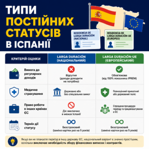 Порівняння статусів посвідки на постійне проживання в Іспанії та ЄС