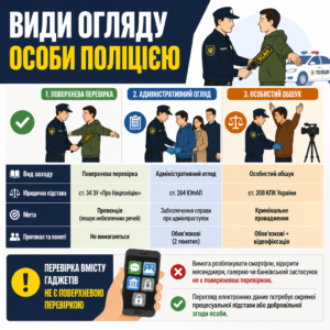 Три види огляду особи поліцією та перевірка вмісту гаджетів