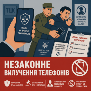 Вилучення мобільних телефонів та силовий тиск під час недопуску адвоката до ТЦК
