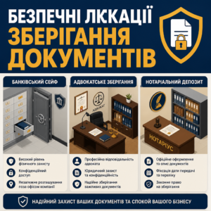 Місця безпечного зберігання документів компанії та банківський сейф