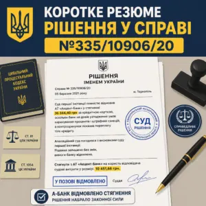 А‑Банк відмовлено стягнення — резюме рішення 335/10906/20