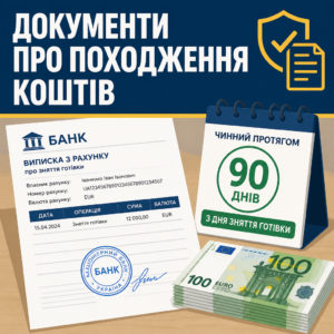 Документи з банку для підтвердження походження коштів при вивезенні валюти