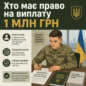 Виплата 1 млн грн військовим до 25 років за контрактом