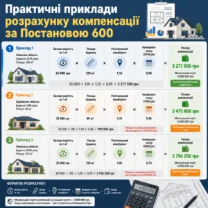 Приклади розрахунку компенсації за зруйноване житло калькулятор